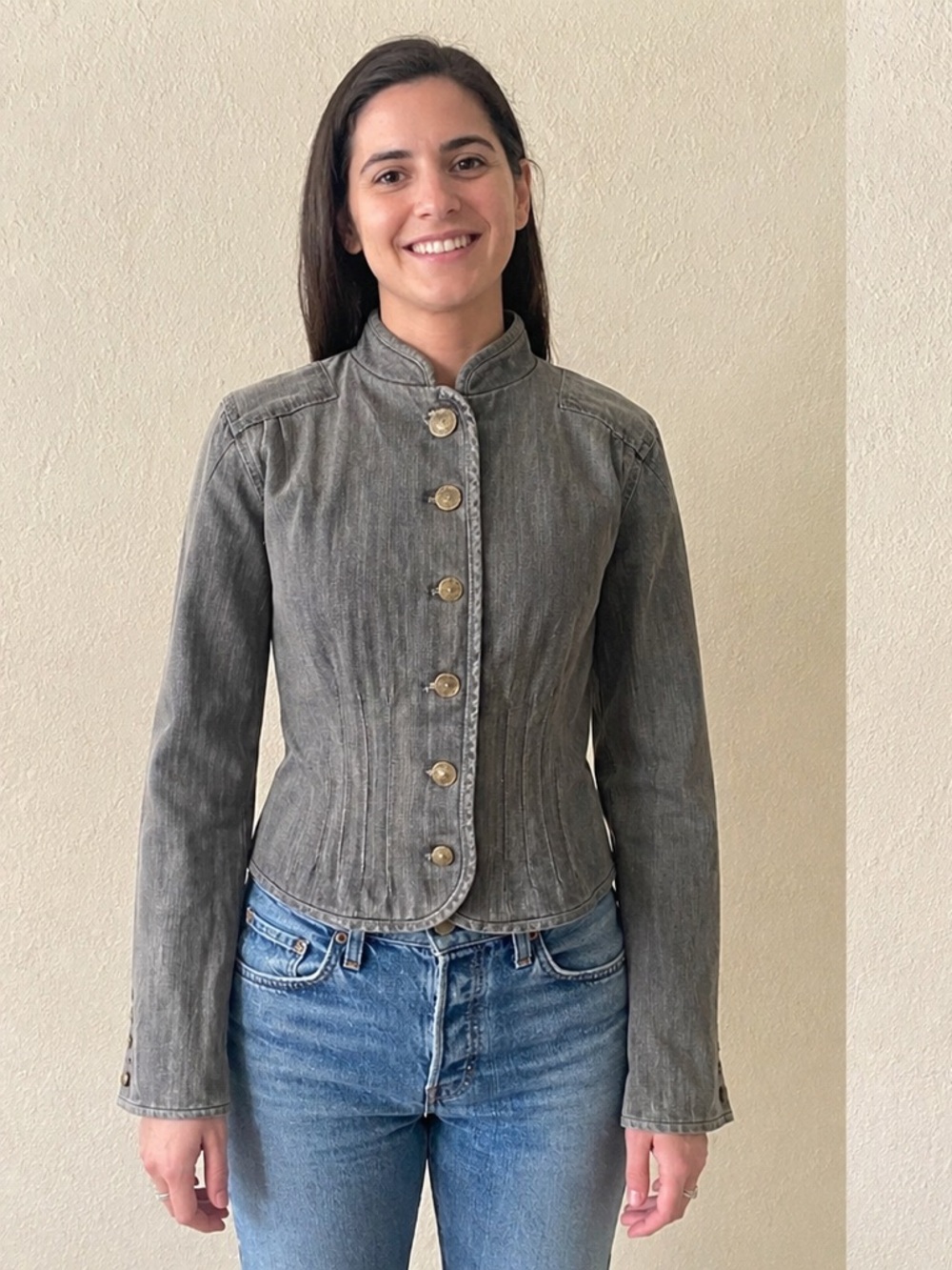 Levi's Women's Gray Fitted Denim Jacket with Stand Collar